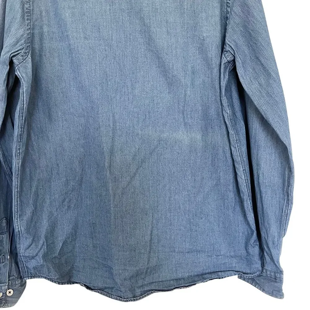 Cyrillus boys blue chambray denim mandarin collar long sleeve button up shirt - Picture 6 of 6